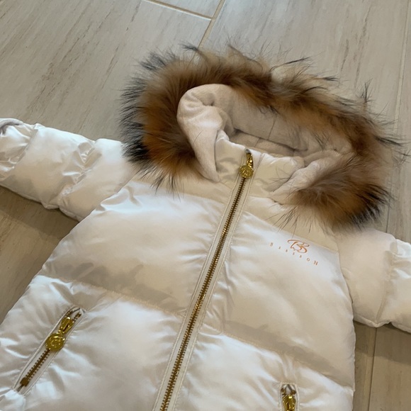 Jackets & Coats Brand New White And Gold Baby Girl Fur Hood Snow Suit